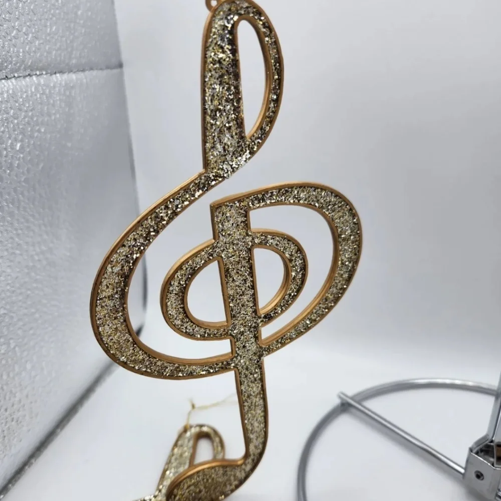 Christmas Ornament, Set of 6 Musical Themed, Gold glitter
